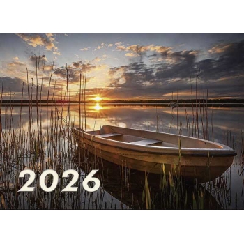 Календарь настенный квартальный на 2026г. (3 пружины) Рассвет на озере с мет. окантовкой арт.25с42_Рассвет на озере