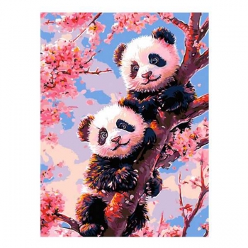 Набор для рисования по номерам, картина 31х40 см Панды на сакуре (холст на подрамнике, краски, кисть) арт.Рх-205