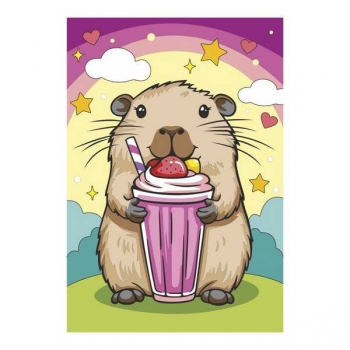 Набор для рисования по номерам, картина 20х30 см детская на деревянном подрамнике Капибара с коктейлем арт.Рхд-043