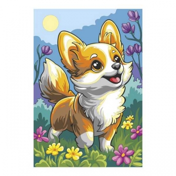 Набор для рисования по номерам, картина 20х30 см детская на деревянном подрамнике Малыш корги арт.Рхд-049
