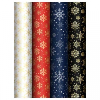Бумага подарочная новогодняя 70*100см, MESHU Snowflake в рулонах, 80 г/м2, 1 лист, асс-ти арт.MS_66815