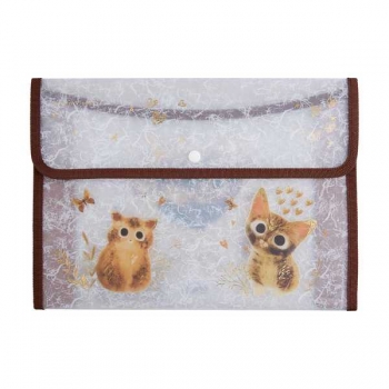 Папка-конверт А4 на кнопке Bruno Visconti  LOVE ME.КОТИКИ.СЧАСТЬЕ,400мкм,с окант.,c текстильной вставкой арт.14-030/17