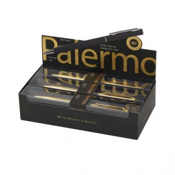 Ручка Bruno Visconti PALERMO шарик.автомат.в карт.футляре,0.7мм,синяя,мет.корпус золото,черн.футляр арт.20-0250/26-20