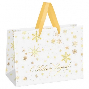 Пакет подарочный НОВОГОДНИЙ 42х33х12см MESHU Gold snowflake, фольга, матовая ламинация арт.MS_66257