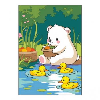 Набор для рисования по номерам, картина 20х28,5 см для малышей Мишка с уточками арт.Ркн-135