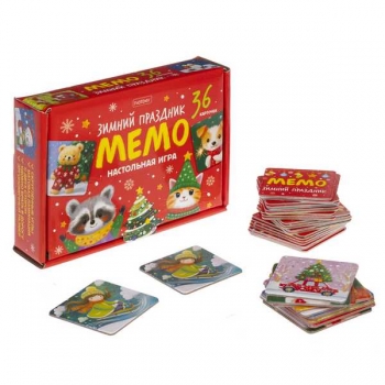 Игра  Hatber настольно-печатная МЕМО Зимний праздник, 36 карточек арт.36ИнМ_35272