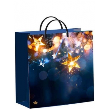 Мешок  новогодний 30х30х9см мягкий пластик 140мкм ламинированный с пластиковой ручкой, Сияние звезды арт.н00267631