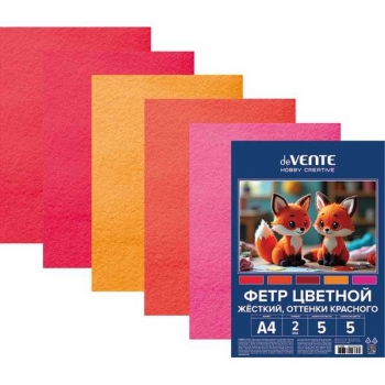 Набор фетра цветного А4 deVENTE Оттенки красного 5цв, 5л, 2 мм, жесткий  арт. 8113202