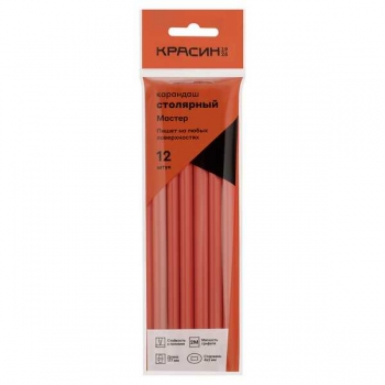Карандаш столярный Красин Мастер, 2M(2B), овального сечения,176,5мм, красный корпус  арт.С-098