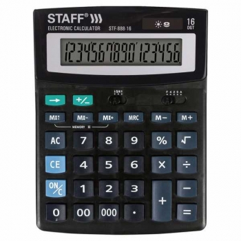 Калькулятор STAFF STF-888-16 16 разр., 200х150мм, двойное питание, черный арт.250183