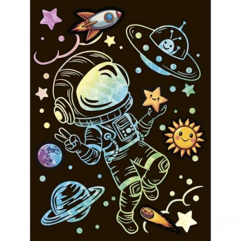 Набор для детского творчества - Гравюра со стикерами с эффектом голографик большая Космонавт арт.Гр-774