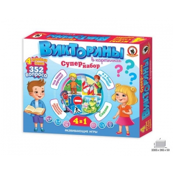 Игра настольная    Русский стиль Викторины. Супер-набор 4 в1, картонная коробка, 4+  арт.03429