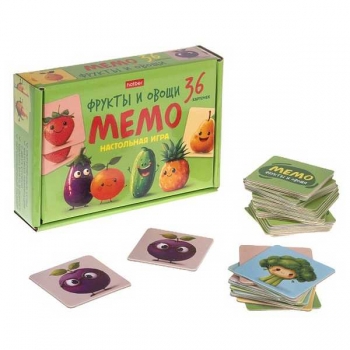 Игра  Hatber настольно-печатная МЕМО Фрукты и Овощи, 36 карточек арт.36ИнМ_33905