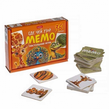 Игра  Hatber настольно-печатная МЕМО Где Чей Узор, 36 карточек арт.36ИнМ_35004