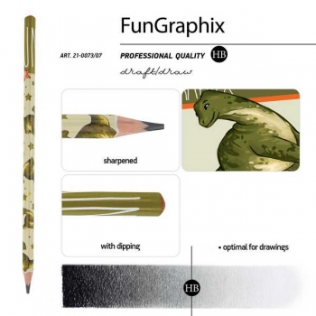Карандаш Bruno Visconti HB ч/гр.  FunGraphix. Динозавр, трехгранный, пластик.корпус арт.21-0073/07