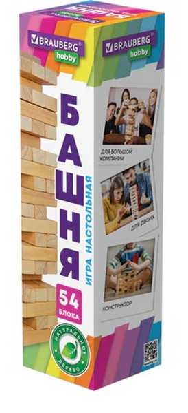 Игра настольная   BRAUBERG HOBBY Башня,  54 неокрашен.деревянных блоков, в картонной коробке, 14+ арт.665492