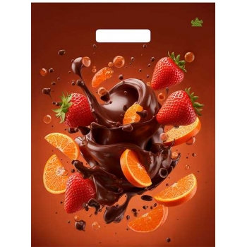 Мешок 40х31см ПВД 60мкм ламинированный с вырубной ручкой, Клубника в шоколаде арт.н00303203