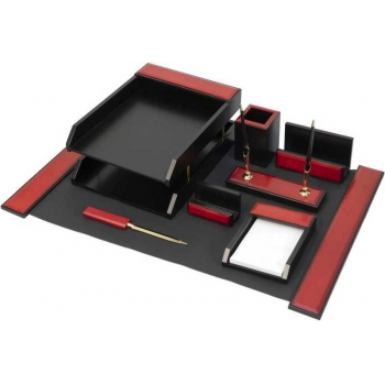 Набор настольный из дерева, 8 предм. с 2 ручками, цвет красное дерево / черный МДФ арт.M8G-1A