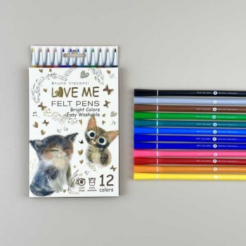 Фломастеры Bruno  Visconti  12цв LOVE ME. Милый котик, в картонной уп.  арт.32-0076