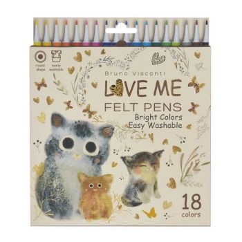 Фломастеры Bruno  Visconti  18цв LOVE ME. Котики.Счастье, в картонной уп.  арт.32-0077