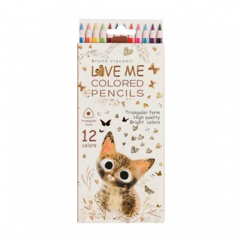 Карандаши Bruno Visconti    12цв. LOVE ME. МИЛЫЙ КОТИК, трехгранные, в картонной уп.  арт.30-0154