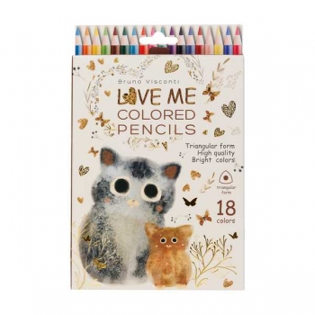 Карандаши Bruno Visconti    18цв. LOVE ME. КОТИКИ. СЧАСТЬЕ, трехгранные, в картонной уп.  арт.30-0155
