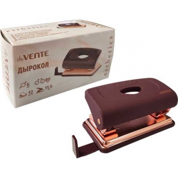 Дырокол (12 л) deVENTE Esthetics пластик, с линейкой, в карт. кор., бургунди арт. 4020515