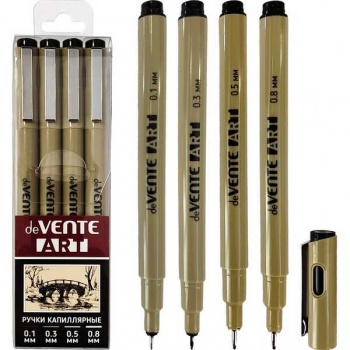 Ручки капиллярные 04 цв. набор, deVENTE ART (d=0,1 0,3 0,5 0,8мм), чернила - черные ПЕРМАНЕНТ. арт. 5060500