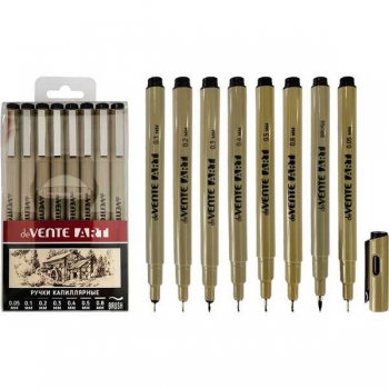 Ручки капиллярные 08 цв. набор, deVENTE ART (d=0,05 0,1 0,2 0,3 0,4 0,5 0,8мм), чернила-черные ПЕРМАНЕНТ. арт.5060501