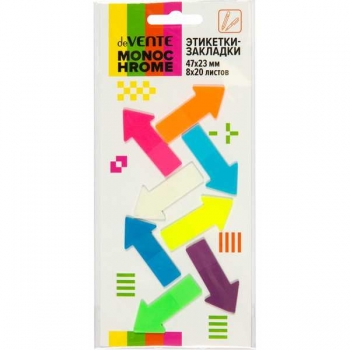 Набор самокл. флажков пластик. с клеевым краем deVENTE MonoChrome, 47х23 мм, 8х20 л., 8 цв., арт.2011524