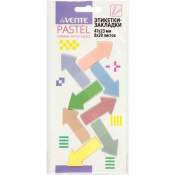 Набор самокл. флажков пластик. с клеевым краем deVENTE Pastel, 47х23 мм, 8х20 л., 8 цв.,  арт.2011525
