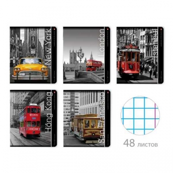 Тетрадь 48л в клетку Альт ГОРОДА. КОНТРАСТЫ, ассорти 5 видов арт.7-48-529