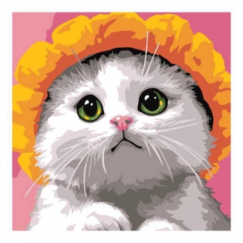 Набор для рисования по номерам, картина 20х20 см для малышей Котик в шляпе арт.Ркн-145