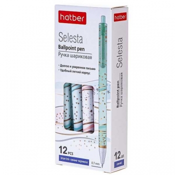 Ручка шариковая автоматическая Hatber Selesta, 0.7мм, чернила на масл. основе, корпус ассорти, синяя арт.BP_062566