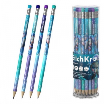 Карандаш ErichKrause HB ч/гр. с ластиком Aquamarine, круглый, пластиковый, ассорти арт.65238