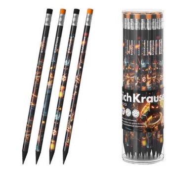 Карандаш ErichKrause HB ч/гр. с ластиком Mine Block, трехгранный, черный пластик, ассорти арт.65314