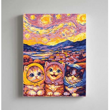 Набор для рисования по номерам, картина 31х40 см Котоэмоции (холст на подрамнике, краски, кисть) арт.Рх-222