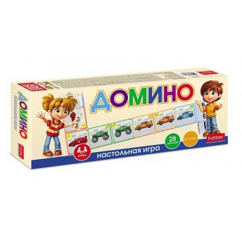 Игра  Hatber настольно-печатная ДОМИНО Машинки, 28 карточек арт.28ИнД_36080