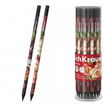 Карандаш ErichKrause HB ч/гр. с ластиком Folk Motives, круглый, черное дерево арт.65203