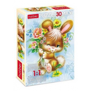 Пазл  30 эл. Hatber MAXI Зайка с цветами, 290х210мм арт.30ПЗ4_00061