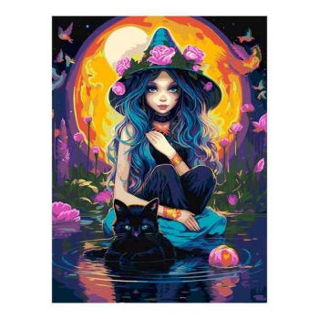 Набор для рисования по номерам, картина 41х50 см Маленькая ведьма (основа на карт, краски, кисть) арт.Кпн-402