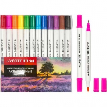 Маркеры набор 12цв. акварельные deVENTE ART, двусторонние (кистевидный/пулевидный), пласт.кор. арт.5044411