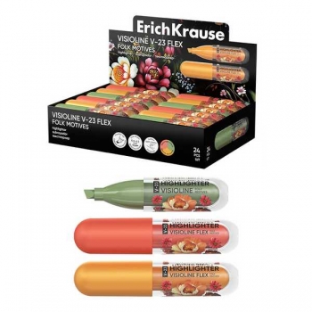 Маркер-выделитель ErichKrause V-23 Folk Motives, с гибким наконечником, цвет ассорти арт.65207
