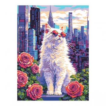 Набор для рисования по номерам, картина 31х40 см Белый котик (холст на подрамнике, краски, кисть) арт.Рх-233