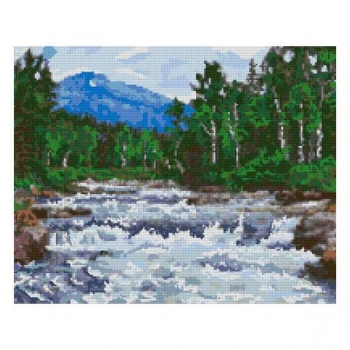 Алмазная мозаика LORI 40*50см Лесной водопад (полное заполнение, без деревянного подрамника) арт.Ам-130