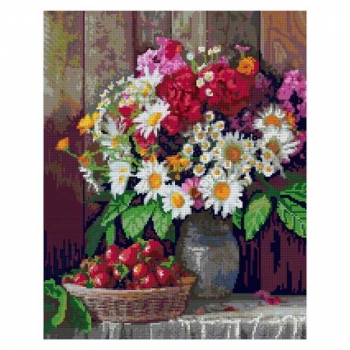 Алмазная мозаика LORI 40*50см Цветы с клубникой (полное заполнение, без деревянного подрамника) арт.Ам-140