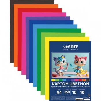 Набор цветного картона А4 10 цв. (10 л.) deVENTE, 250г/м2, ДВУСТОРОННИЙ, цветной тонированный арт.8114529