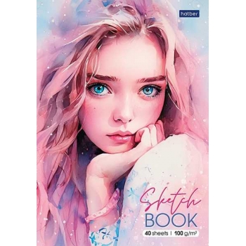 Скетчбук-блокнот А5 40л. на склейке Hatber Нежность, 100г/м2, глянц. лам., жесткая подложка арт.40Б5лAк/087787
