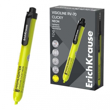 Маркер-выделитель ErichKrause Visioline RV-70 Clicky Neon, желтый, автоматический арт.65578