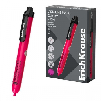 Маркер-выделитель ErichKrause Visioline RV-70 Clicky Neon, розовый, автоматический арт.65580